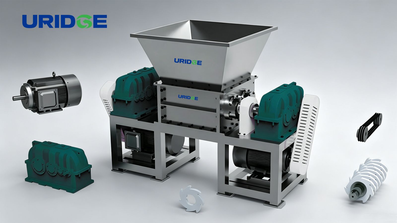 Double Shaft Shredder for Tires, Metals, E-Waste, Plastics & More