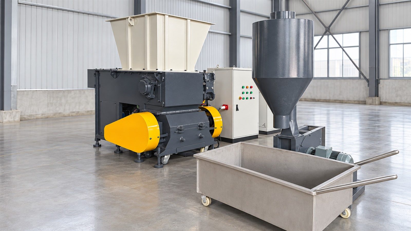 Compact two-in-one plastic shredder crusher system